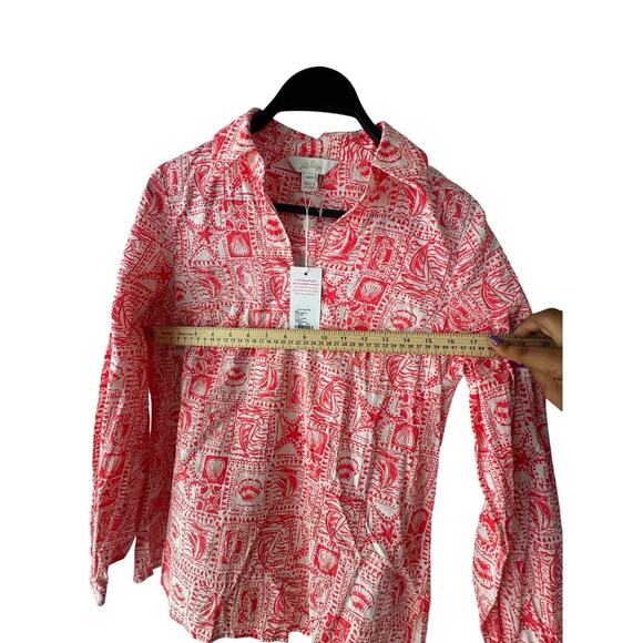 Lilly Pulitzer Jae Tunic Blouse Red White Seashell Print XXS NWT $138 - Picture 6 of 6